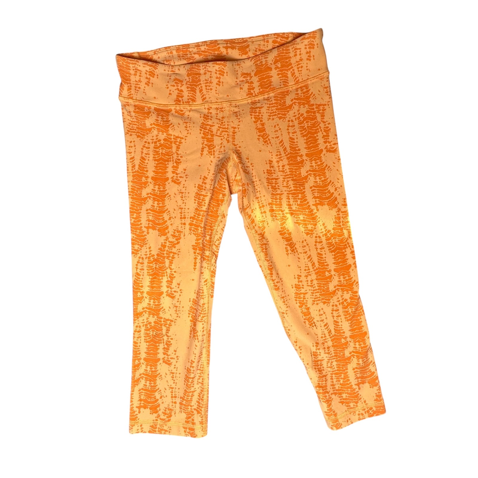 Under Armour Womens Orange Abstract Print Heatgear Cropped Leggings Size Small